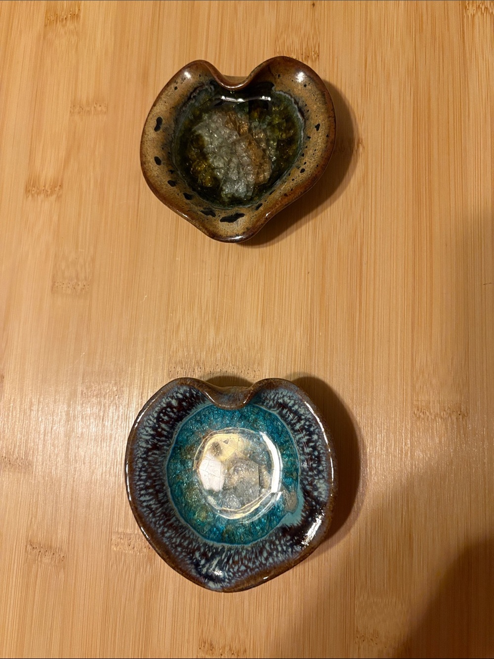 Handmade Heart Crackle Pottery Trinket Dish- Blue or Brown Glaze